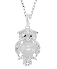 Macy's Diamond, Opal & Imitation Pearl and Onyx (0.012 ct. t.w.) Owl Pendant Necklace