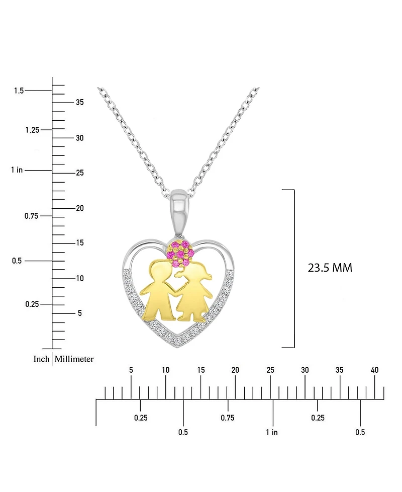 Macy's White Sapphire (0.21 ct. t.w.) and Created Ruby (0.21 ct. t.w.) Heart Necklace in 14k Yellow and White Gold Over Sterling Silver