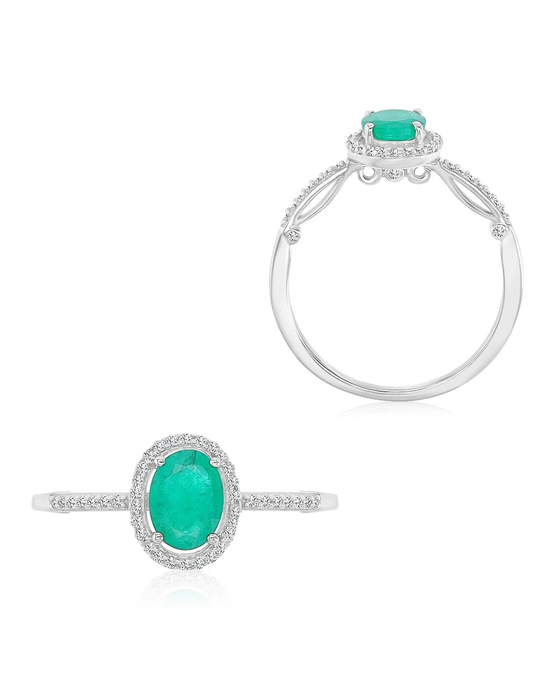 Macy's Emerald (0.76 ct. t.w.) & Diamond (0.14 ct. t.w.) Halo Ring in 14k White Gold