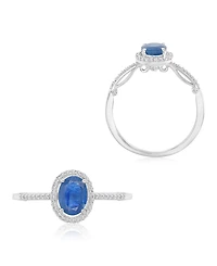 Macy's Sapphire (1 ct. t.w.) & Diamond (0.138 ct. t.w.) Halo Ring in 14k White Gold