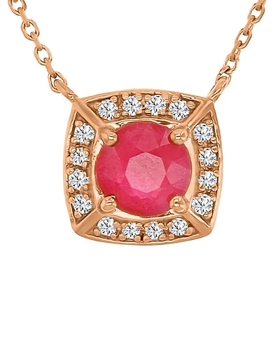 Macy's Ruby (0.65 ct. t.w.) & Diamond (0.08 ct. t.w.) Cushion Necklace 14k Rose Gold