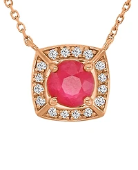 Macy's Ruby (0.65 ct. t.w.) & Diamond (0.08 ct. t.w.) Cushion Necklace 14k Rose Gold