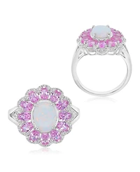 Macy's Opal & Sapphire (0.29 ct. t.w.) Flower Ring in Rhodium Over Sterling Silver