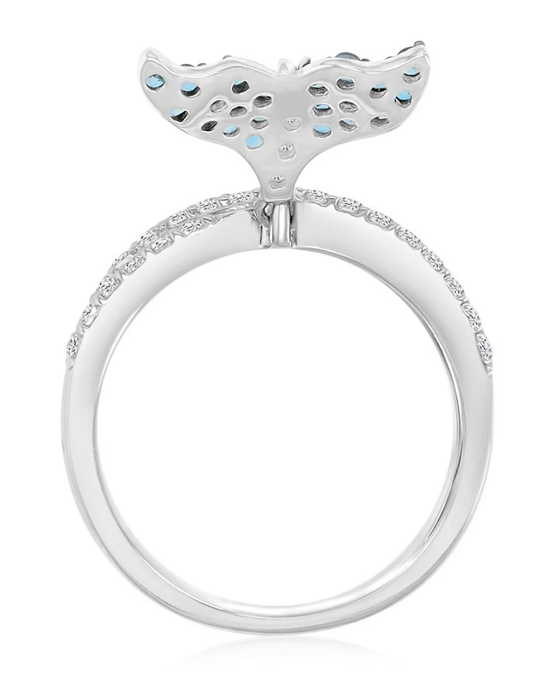 Macy's Blue Topaz (0.62 ct. t.w.) & Swiss (0.63 Dolphin Tail Ring Rhodium Over Sterling Silver