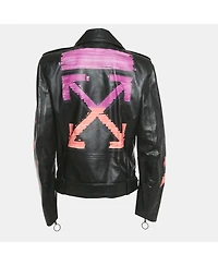 Pre-Owned Off-White Women's Black Arrow Painted Leather Jacket