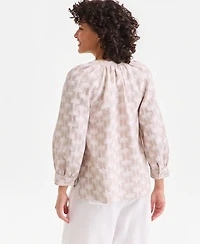 Charter Club Petite Woven King Street Palm Split Neck Top Macy's Exclusive