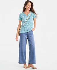 Style & Co Women's Printed Short-Sleeve Henley Top