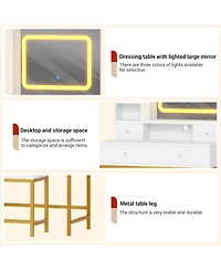 Gaomon White 4-Drawer Lighted Mirror Vanity, Practical Makeup Table for Bedroom Storage