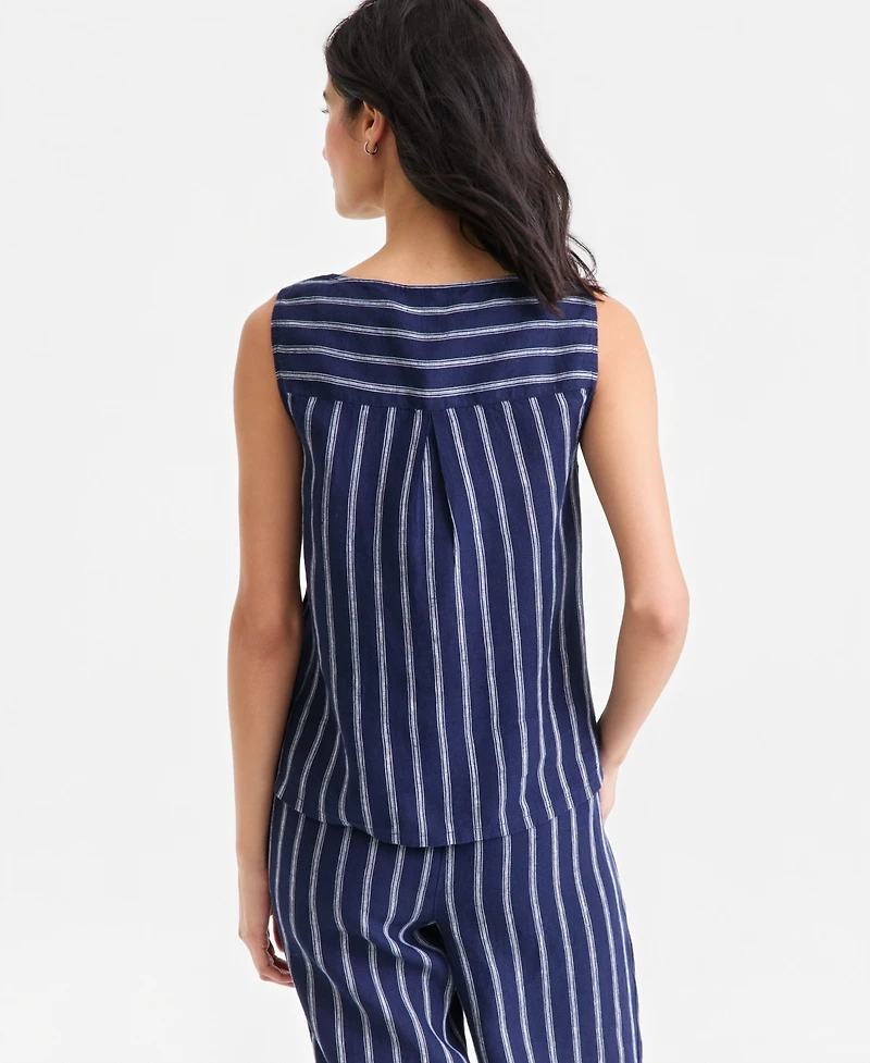 Charter Club Women's 100% Linen Pleated-Back Sleeveless Top, Macy's Exclusive