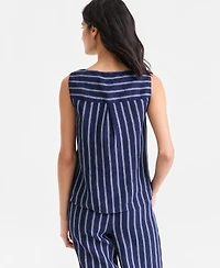 Charter Club Women's 100% Linen Pleated-Back Sleeveless Top, Macy's Exclusive