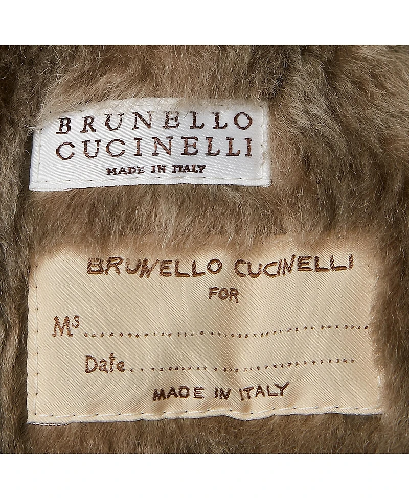 Pre-Owned Brunello Cucinelli Women's Black Leather Shearling Trimmed Zip-Up Jacket