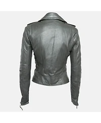 Pre-Owned Balenciaga Women's Green Leather Biker Jacket