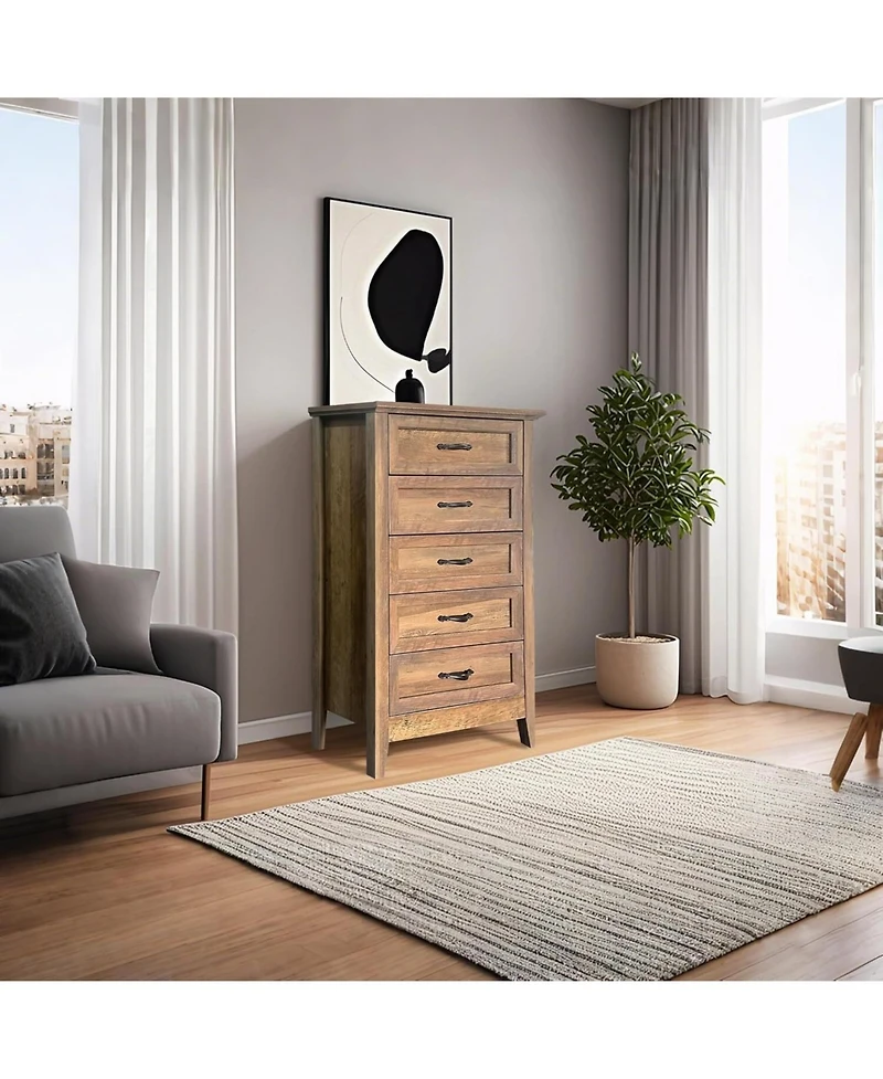 gaomon 5-Drawer Wood Metal Handles Tall Chest of Drawers