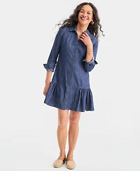 Style & Co Women's Cotton Chambray Peplum Shirt Dress, Macy's Exclusive