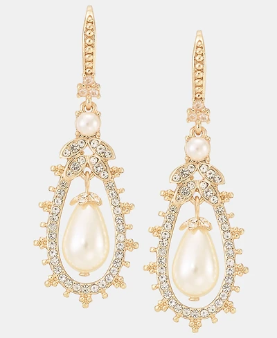 Marchesa Pave & Imitation Pearl Orbital Drop Earrings
