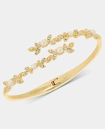 Marchesa Crystal & Imitation Pearl Bypass Bangle Bracelet