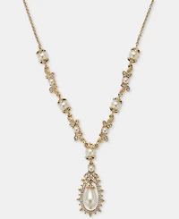 Marchesa Crystal & Imitation Pearl Lariat Necklace, 16" + 3" extender