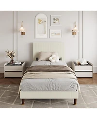 gaomon Twin Bed Frame with Headboard, Corduroy Upholstered Platform Bed with Wooden Slats Support