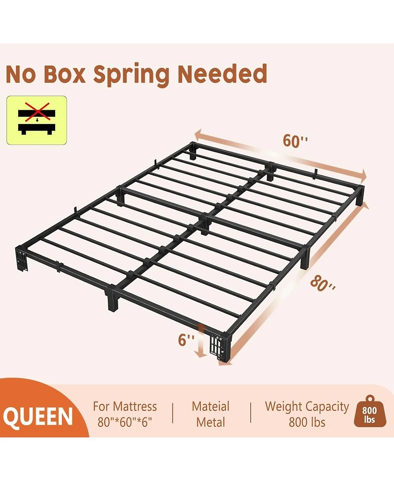 gaomon Bed Frame Queen Size, 6 Inch Metal Platform, No Screws Needed, No Box Spring Needed, Heavy Duty, 800 Lbs Capacity, Tool-Free Assembly