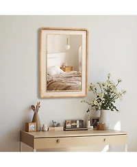 LuxenHome Rounded Rectangle Decorative Wall Mirror, 35" Rubberwood Frame with Pu Leather Accent