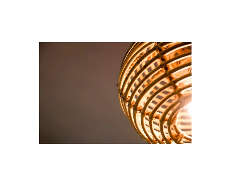Wicker Village Handwoven Rattan Hanging Pendant Light, Pure Boho Round Ceiling Lantern with Chain for Living Room & Bedroom