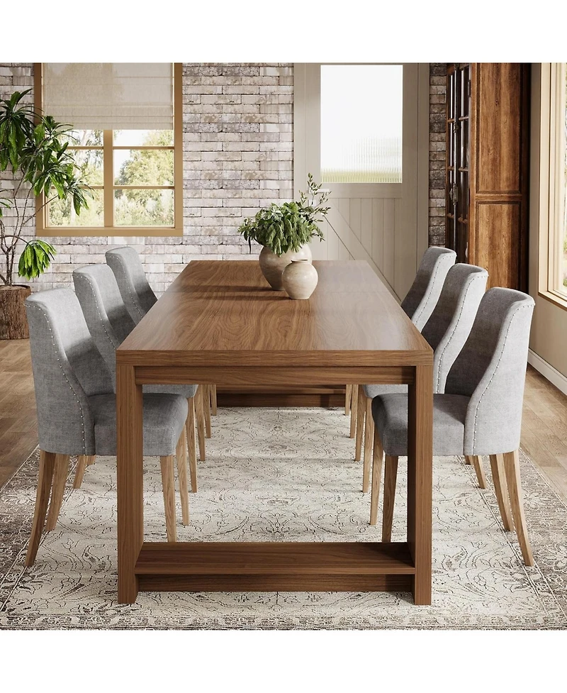 Tribesigns 86.61-Inch Dining Table for 6-8 People, Modern Narrow Long Kitchen Table with Pedestal Base, Farmhouse Extra Long Dining Room Furniture