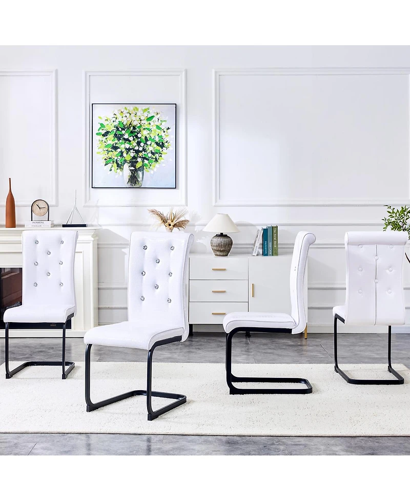 Streamdale Furniture Set of 2 Retro Alligator Upholstered Dining Chairs with Crystal Buckle