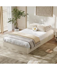gaomon Twin Bed Frame, Wood Platform Bed with Fluted Design, Low Profile BedFrame, Minimalist Bed Base with Noise-Free, Easy Assembly, Cream