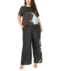 Vince Camuto Short Slv Crew Neck Blouse Pull On With Back Elastic Pant