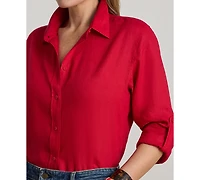 Lauren Ralph Lauren Plus Size Karrie Relaxed Fit Linen Point Collar Shirt