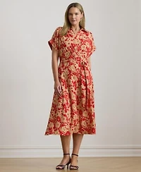 Lauren Ralph Lauren Womens Floral Belted Spread Collar Dress