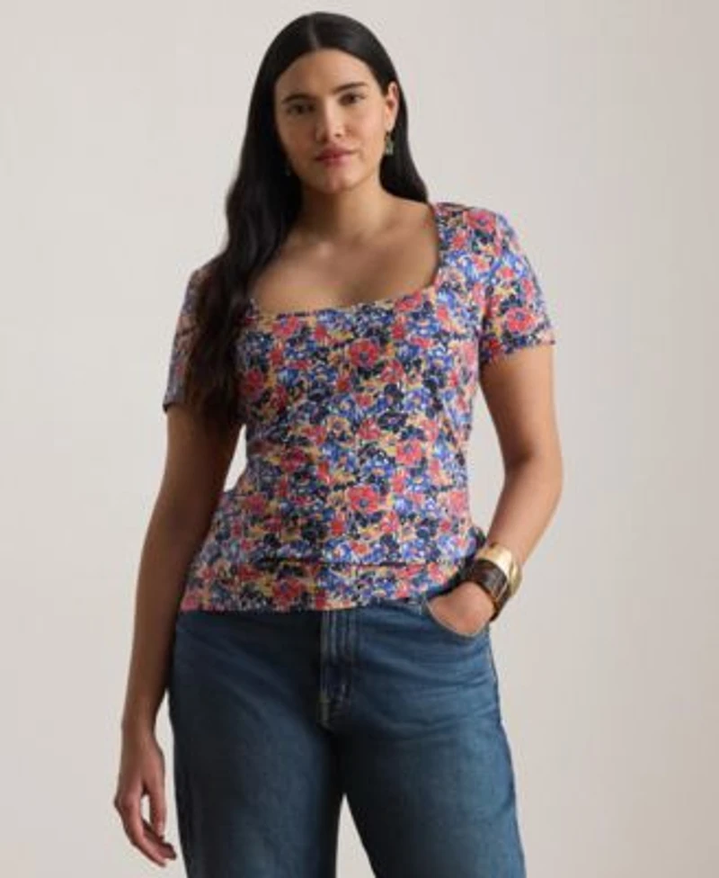 Lauren Ralph Lauren Womens Floral Printed Square Neck Top