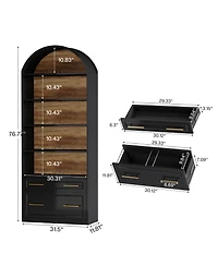 Tribesigns 76.8" Tall Arched Bookcase, 5-Tier Bookshelf with File Cabinet Drawer, Modern Freestanding Wooden Bookshelves, Open Display Storage Shelves