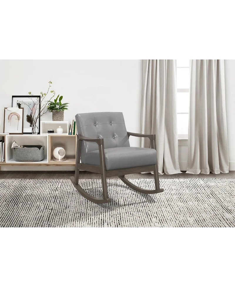Flynama Faux Leather Rocking Chair Button Tufted Solid Rubberwood Frame 300lbs Capacity Upholstered Furniture