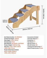 Cozito -Step Wooden Pet Stairs for High Beds, Sofa, or Car, Non-Slip Surface
