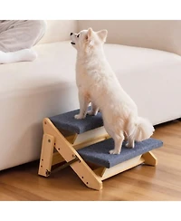 Cozito 2-Step Wooden Pet Stairs for Bed, Sofa, or Car, Foldable Flat Design, 110 lb Capacity