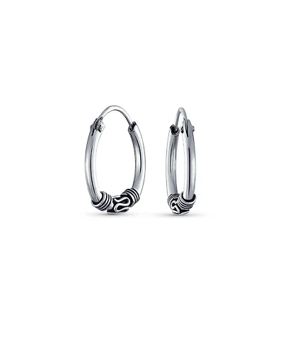 Bling Jewelry Bali Tribal Continuous Endless Tiny Hoop Earrings Oxidized .925 Sterling Silver .75 Inch Diameter