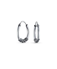 Bling Jewelry Bali Tribal Continuous Endless Tiny Hoop Earrings Oxidized .925 Sterling Silver .75 Inch Diameter