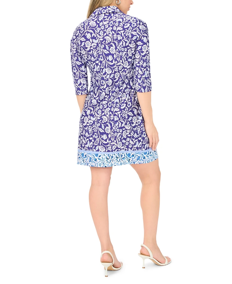 Msk Petite Printed Collared Neck Shift Dress