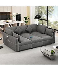 Streamdale Furniture Gray U-shaped Sectional Sofa with Movable Ottoman & Usb Ports