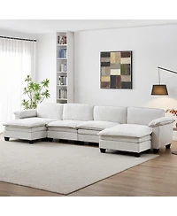 Streamdale Furniture Living Room Sofa Luxury Couch Four Seater with Two Ottomans Beige