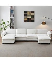 Streamdale Furniture Living Room Sofa Luxury Couch Four Seater with Two Ottomans Beige