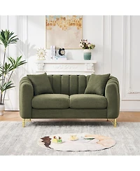 Streamdale Furniture 63" Chenille Loveseat Sofa, Luxury Tufted Couch with Gold Metal Legs