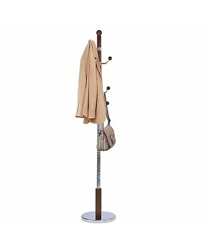 Yigii Freestanding coat rack with stable round base, adjustable height tree stand, (solid metal hooks)