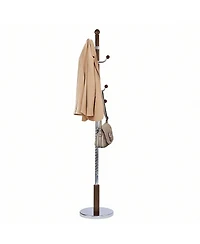 Yigii Freestanding coat rack with stable round base, adjustable height tree stand, (solid metal hooks)