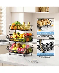 Yigii 3-Tier Wire Basket Storage Cart with Wheels for Kitchen Pantry
