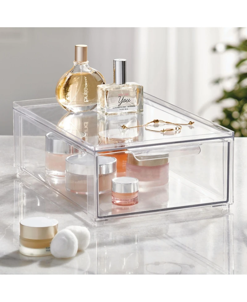 mDesign Stackable Pull-Out Sliding Storage Drawer - Set of 4 - Clear