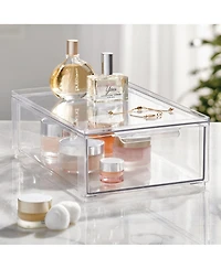 mDesign Stackable Pull-Out Sliding Storage Drawer - Set of 4 - Clear