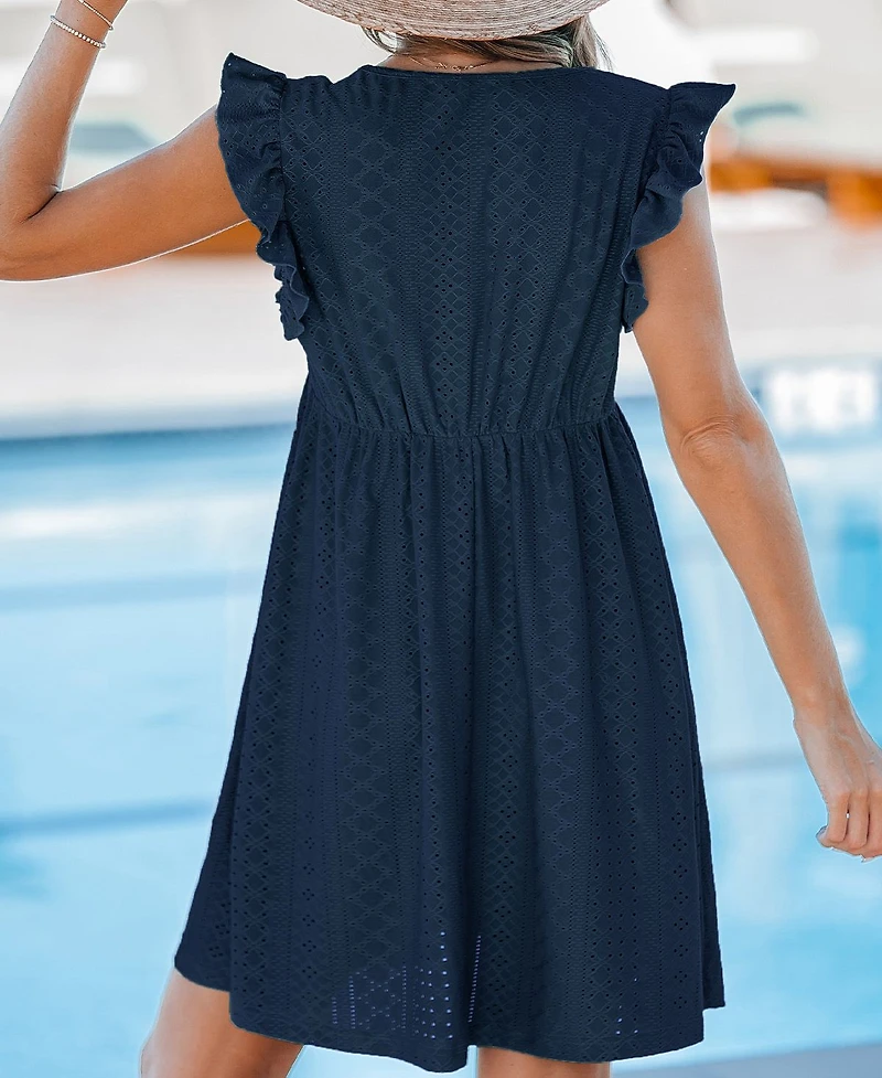 Cupshe Women's Flutter Sleeve V-Neck Mini Cover-up Beach Dress