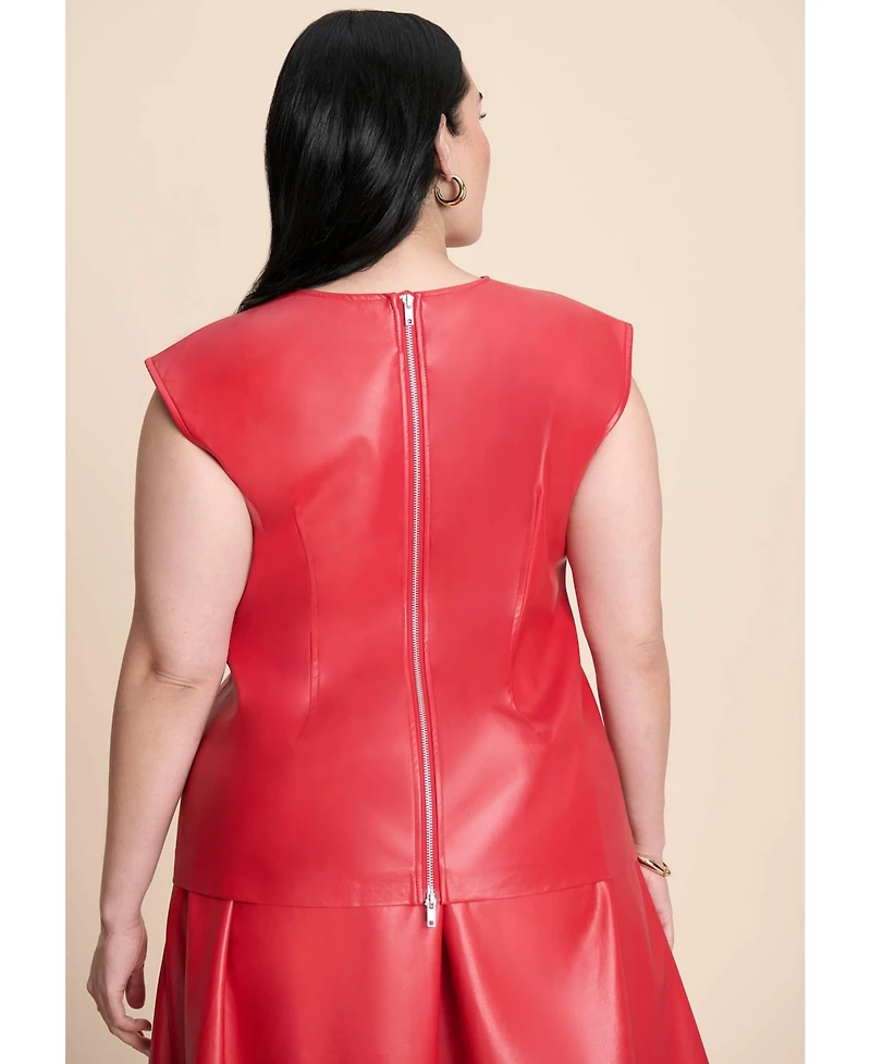 Eloquii Women's Plus Size Faux Leather Top With Dramatic Neck